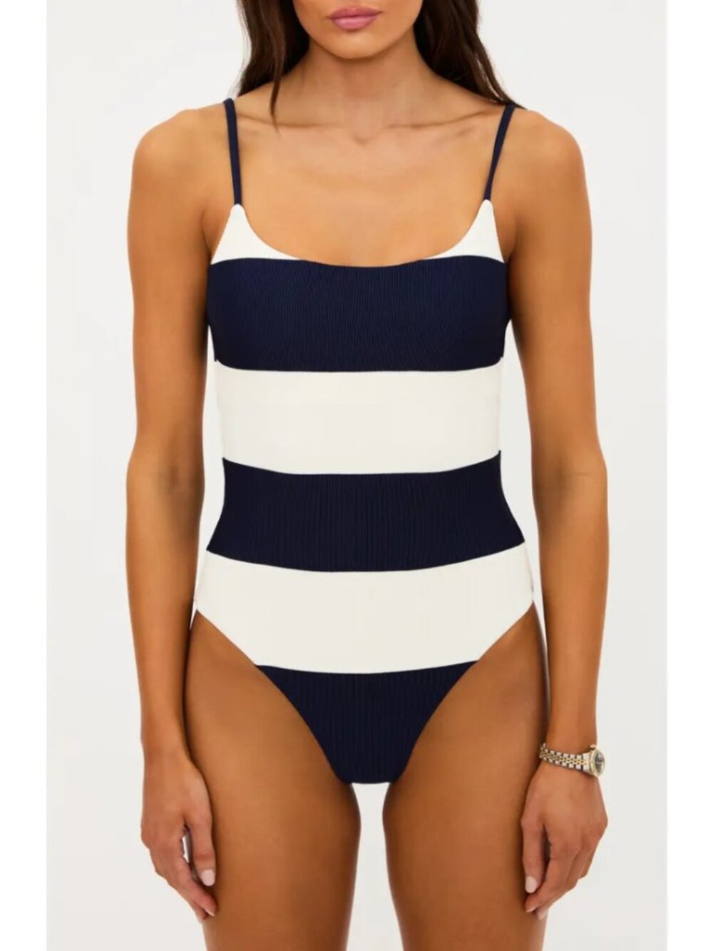 Beach Riot Calista Stripe One-Piece Swimsuit Blue White Moderate Coverage Size S